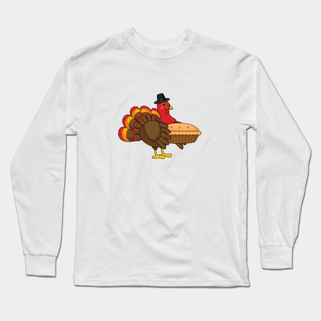 Cute Turkey with Pumpkin Pie Thanksgiving Long Sleeve T-Shirt by BirdAtWork